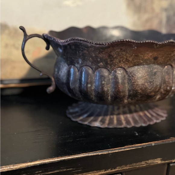 Vintage  footed jardiniere planter bowl double handles scalloped 12x 7.5 x5 - Picture 3 of 8